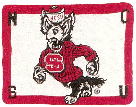 Needlepoint Hand-Embroidered Wool Throw Pillow Exquisite Home Designs N C State University Red Wolf of NCSU