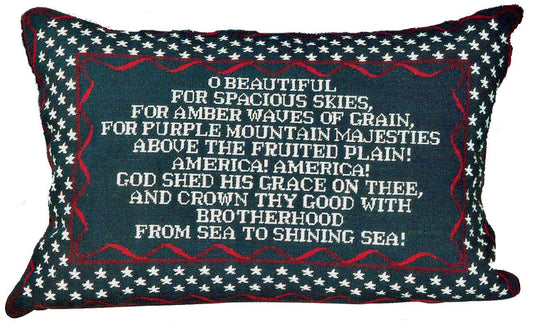 Needlepoint Hand-Embroidered Wool Throw Pillow Exquisite Home Designs America The Beautiful