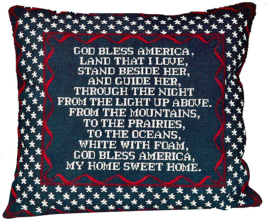 Needlepoint Hand-Embroidered Wool Throw Pillow Exquisite Home Designs God Bless America