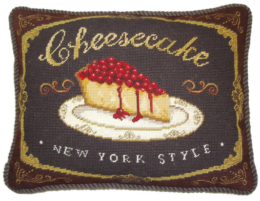 Needlepoint Hand-Embroidered Wool Throw Pillow Exquisite Home Designs  cheesecake with brown cording