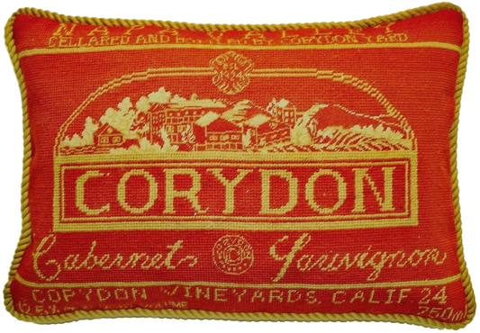 Needlepoint Hand-Embroidered Wool Throw Pillow Exquisite Home Designs with   Corydon label gold cording