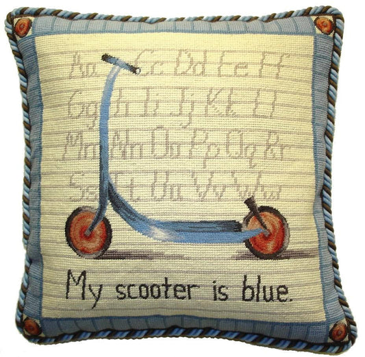 Needlepoint Hand-Embroidered Wool Throw Pillow Exquisite Home Designs Scooter Lauren Hamilton Design
