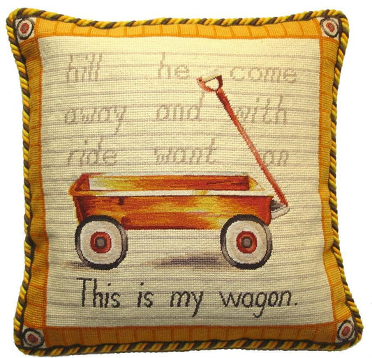 Needlepoint Hand-Embroidered Wool Throw Pillow Exquisite Home Designs Wagon Lauren Hamilton Design