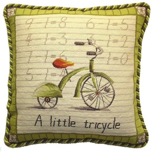 Needlepoint Hand-Embroidered Wool Throw Pillow Exquisite Home Designs Tricycle Lauren Hamilton Design
