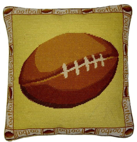 Needlepoint Hand-Embroidered Wool Throw Pillow Exquisite Home Designs football
