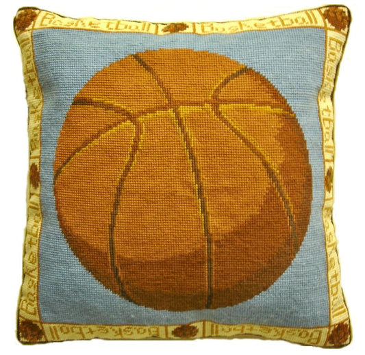 Needlepoint Hand-Embroidered Wool Throw Pillow Exquisite Home Designs basketball
