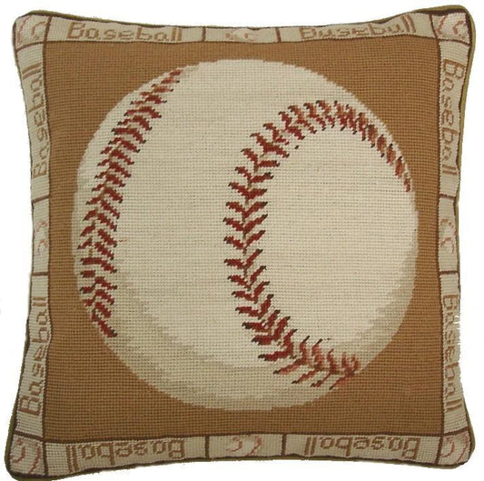Needlepoint Hand-Embroidered Wool Throw Pillow Exquisite Home Designs baseball