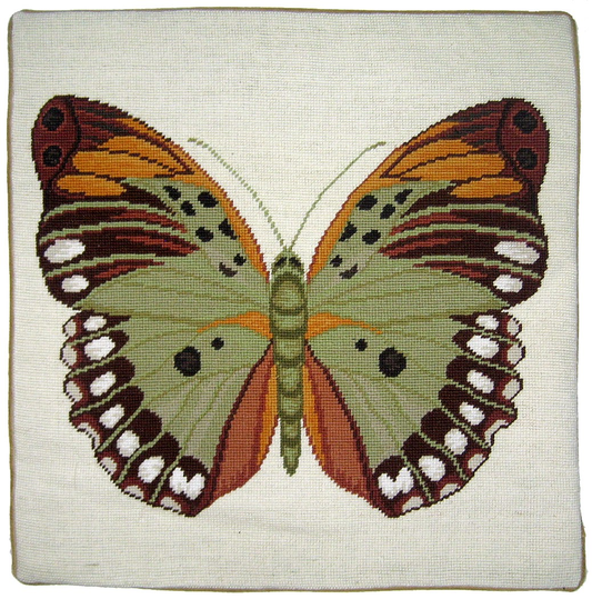 Needlepoint Hand-Embroidered Wool Throw Pillow Exquisite Home Designs big butterfly 1
