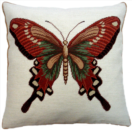 Needlepoint Hand-Embroidered Wool Throw Pillow Exquisite Home Designs big butterfly