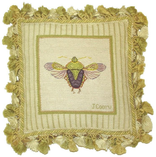 Needlepoint Hand-Embroidered Wool Throw Pillow Exquisite Home Designs Jan Cooleys Stink Bug Finest insect Flyer grosspoint background with tassels