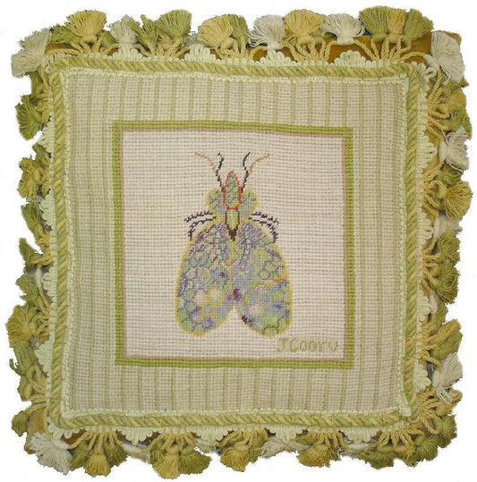 Needlepoint Hand-Embroidered Wool Throw Pillow Exquisite Home Designs bee