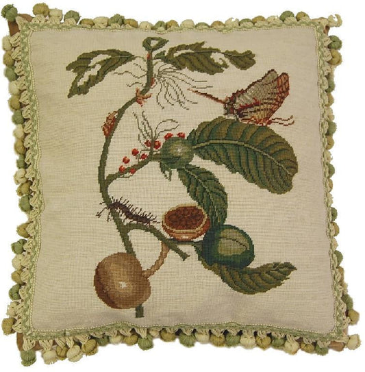 Needlepoint Hand-Embroidered Wool Throw Pillow Exquisite Home Designs background, butterfly, 3 color tassels