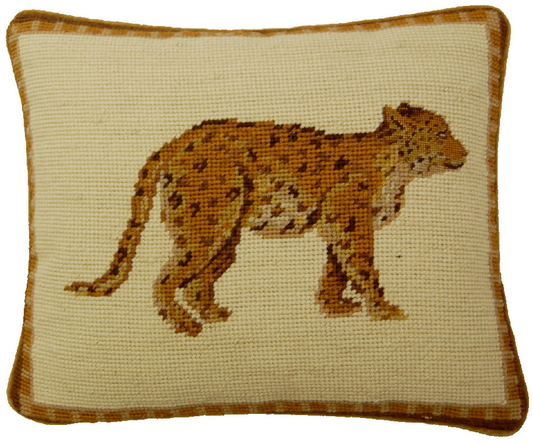 Needlepoint Hand-Embroidered Wool Throw Pillow Exquisite Home Designs on Leop face rest grosspoint