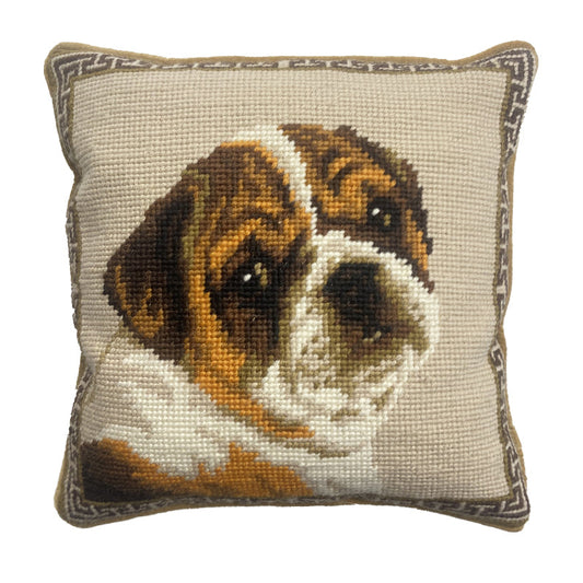 Needlepoint Hand-Embroidered Wool Throw Pillow Exquisite Home Designs with   Bull Dog nature background