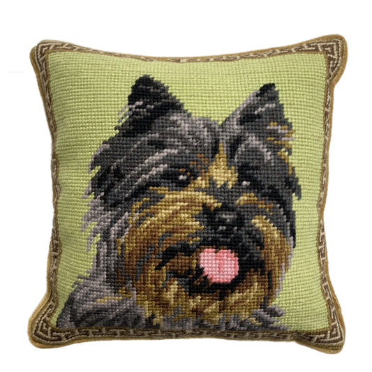 Needlepoint Hand-Embroidered Wool Throw Pillow Exquisite Home Designs with   black Westie lightGreen background