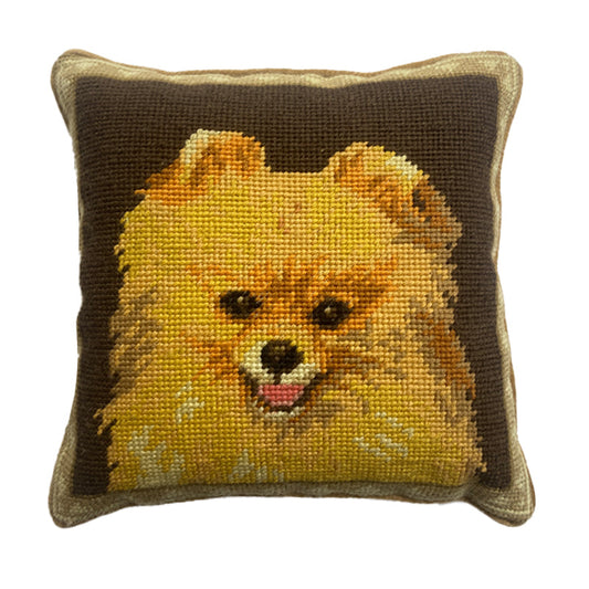 Needlepoint Hand-Embroidered Wool Throw Pillow Exquisite Home Designs with  Golden Papillion brown background
