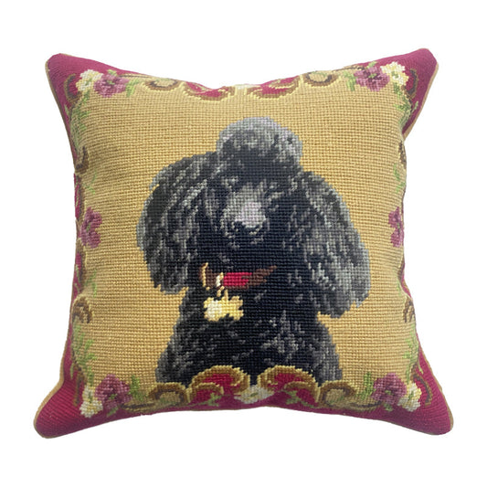 Needlepoint Hand-Embroidered Wool Throw Pillow Exquisite Home DesignsBlackPo...