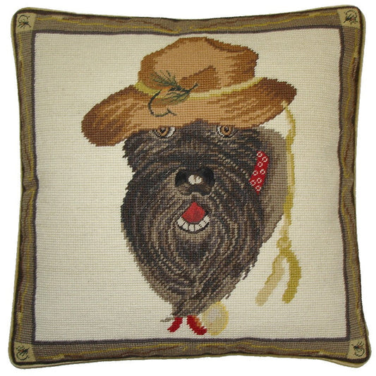 Needlepoint Hand-Embroidered Wool Throw Pillow Exquisite Home Designs on , Pams 1st Schnauzer