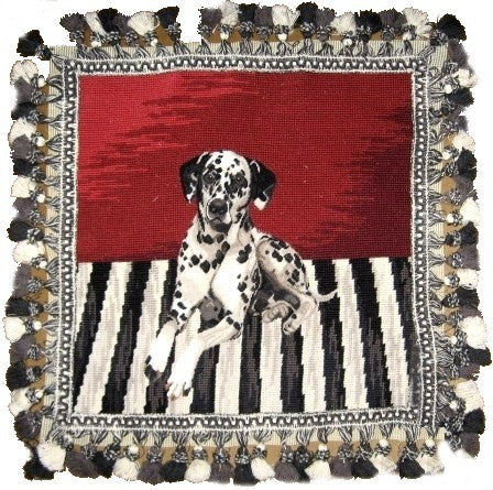 Needlepoint Hand-Embroidered Wool Throw Pillow Exquisite Home DesignsDalmatian with tassels