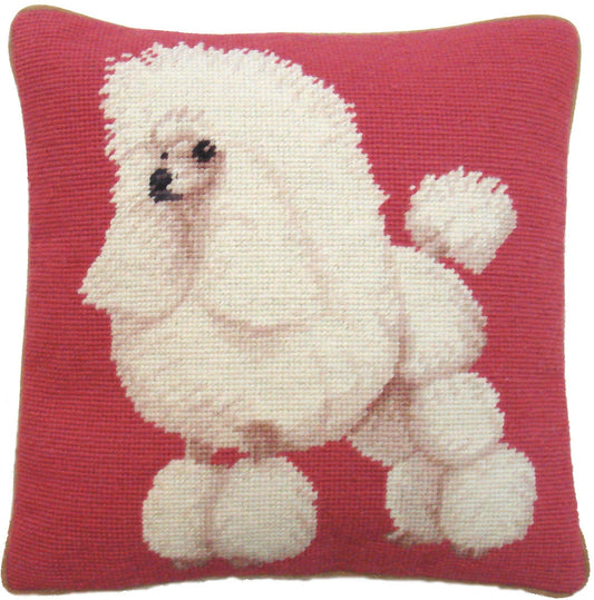 Needlepoint Hand-Embroidered Wool Throw Pillow Exquisite Home Designs white poodle