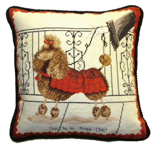Needlepoint Hand-Embroidered Wool Throw Pillow Exquisite Home Designs  with cording c