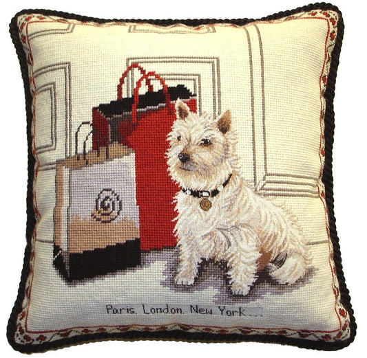Needlepoint Hand-Embroidered Wool Throw Pillow Exquisite Home Designs  with cording