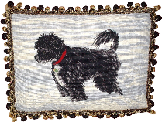 Needlepoint Hand-Embroidered Wool Throw Pillow Exquisite Home Designs on WaterSpaniels face others 2 color tassels