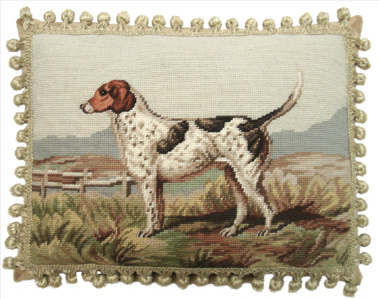 Needlepoint Hand-Embroidered Wool Throw Pillow Exquisite Home Designs  English Foxhound with tassels