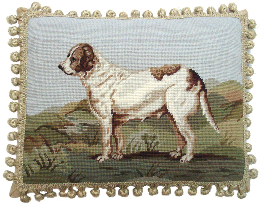 Needlepoint Hand-Embroidered Wool Throw Pillow Exquisite Home Designs St Bernard with tassels