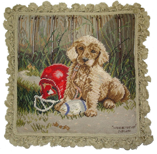 Needlepoint Hand-Embroidered Wool Throw Pillow Exquisite Home Designs Jim Lambs designWide Retriever, &