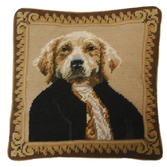 Needlepoint Hand-Embroidered Wool Throw Pillow Exquisite Home Designs Mr Dog a