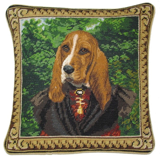 Needlepoint Hand-Embroidered Wool Throw Pillow Exquisite Home Designs Mr Dog