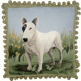 Needlepoint Hand-Embroidered Wool Throw Pillow Exquisite Home Designs bullseyes dog with tassels