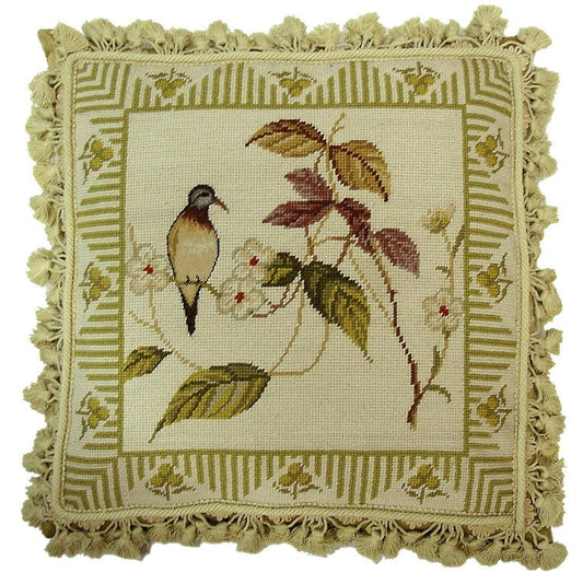 Needlepoint Hand-Embroidered Wool Throw Pillow Exquisite Home Designs 1 Bird & Been flower)