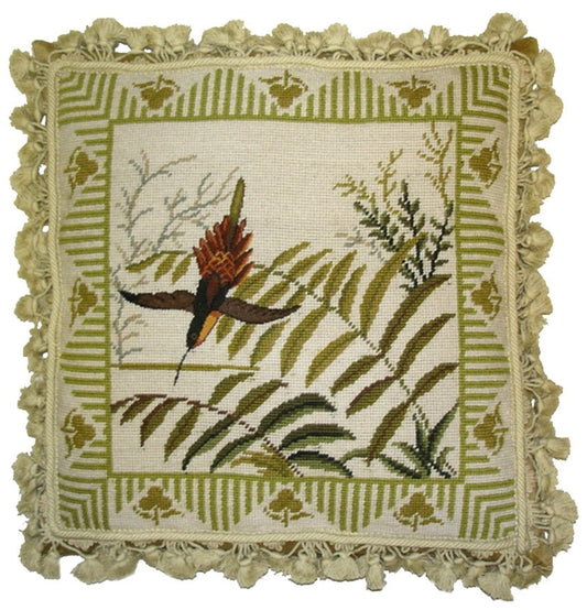 Needlepoint Hand-Embroidered Wool Throw Pillow Exquisite Home Designs 1 bird & ferns)