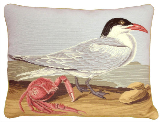 Needlepoint Hand-Embroidered Wool Throw Pillow Exquisite Home Designs  Seagull/Crab