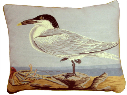 Needlepoint Hand-Embroidered Wool Throw Pillow Exquisite Home Designs  Seagull/Shell