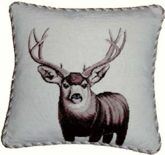 Needlepoint Hand-Embroidered Wool Throw Pillow Exquisite Home Designs  Moose with 3 color cording