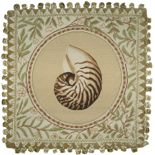 Needlepoint Hand-Embroidered Wool Throw Pillow Exquisite Home Designs tiger shell with back and tassels