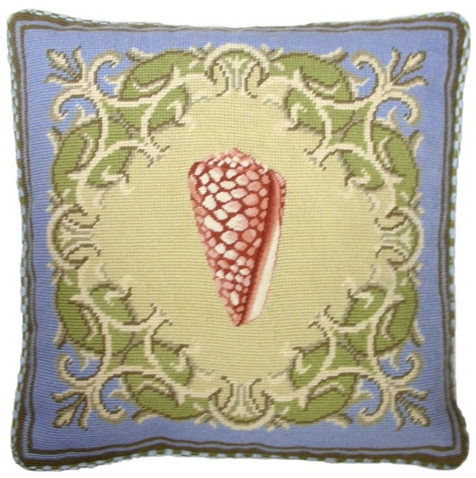 Needlepoint Hand-Embroidered Wool Throw Pillow Exquisite Home Designs red shell with checker cording
