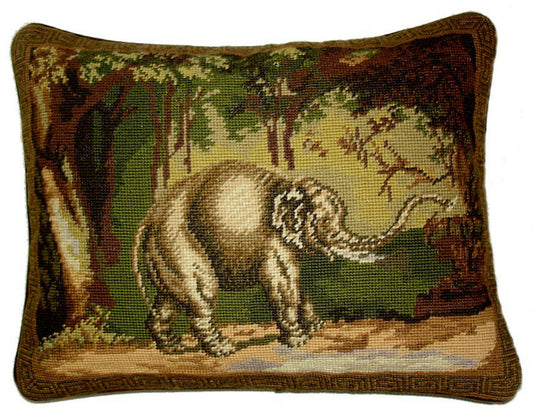 Needlepoint Hand-Embroidered Wool Throw Pillow Exquisite Home Designs All Elephant