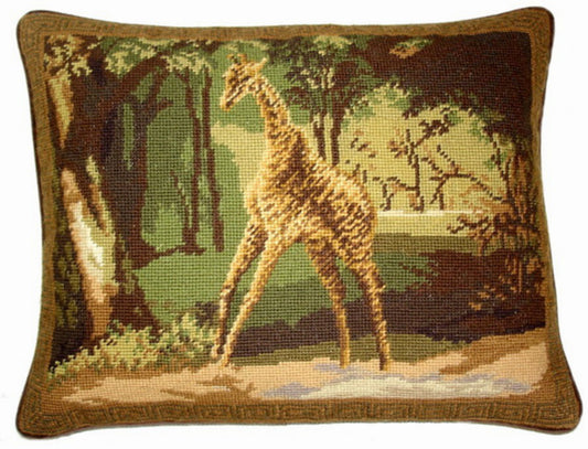 Needlepoint Hand-Embroidered Wool Throw Pillow Exquisite Home Designs All Giraffe