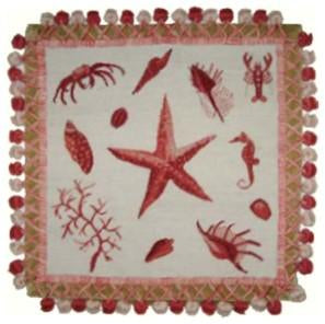 Needlepoint Hand-Embroidered Wool Throw Pillow Exquisite Home Designs red sea-star with tassels