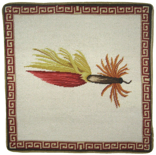 Needlepoint Hand-Embroidered Wool Throw Pillow Exquisite Home Designs Fienst  red-yellow fish-hook