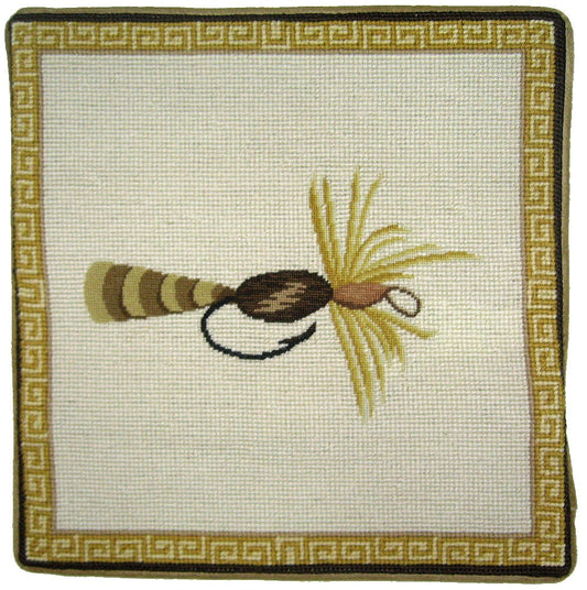 Needlepoint Hand-Embroidered Wool Throw Pillow Exquisite Home Designs yellow-brown fish-hook
