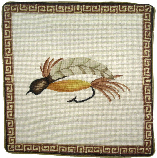 Needlepoint Hand-Embroidered Wool Throw Pillow Exquisite Home Designs Fienst  white feather fish-hook