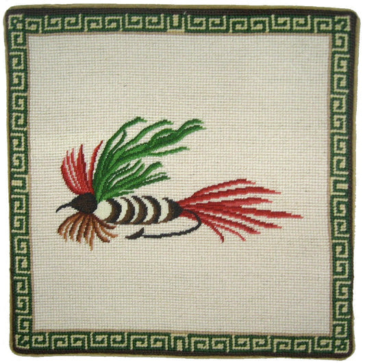 Needlepoint Hand-Embroidered Wool Throw Pillow Exquisite Home Designs Fienst  red-green fish-hook