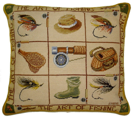 Needlepoint Hand-Embroidered Wool Throw Pillow Exquisite Home Designs James Wienss designThe art of fishing, &