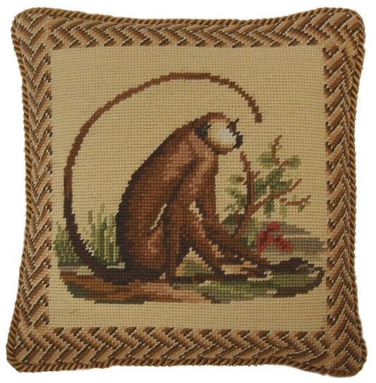 Needlepoint Hand-Embroidered Wool Throw Pillow Exquisite Home Designs monkey long tail