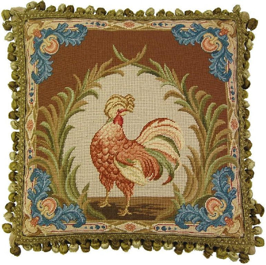 Needlepoint Hand-Embroidered Wool Throw Pillow Exquisite Home Designs  Old World gallinaceous game bird -partridge looking back with tassels 1
